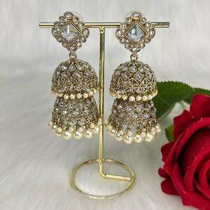 Beautiful White Gold Double Layer Jhumkas